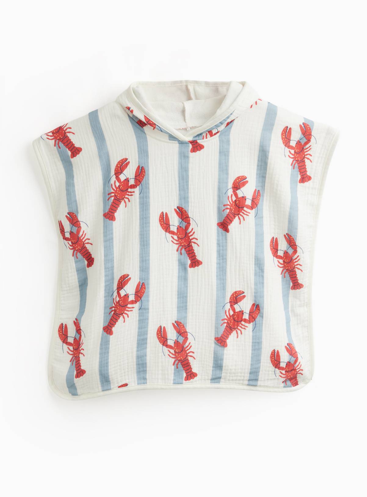 Blue Stripe Lobster Print Double Cloth Poncho Hooded Towel One Size - Image 1